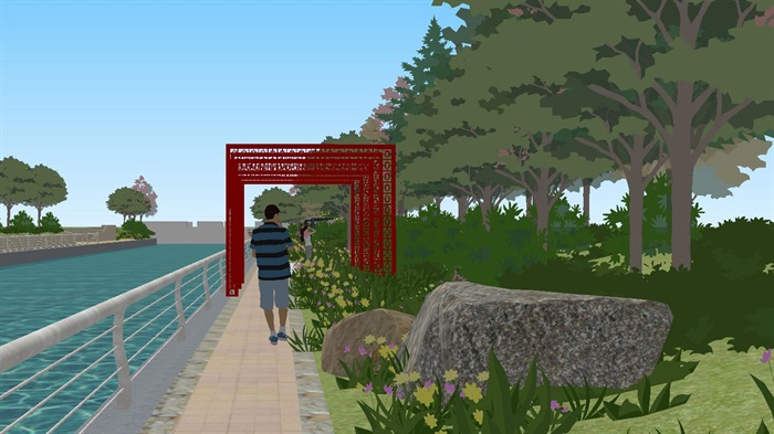 3个滨河生态公园景观设计方案SU模型(9)