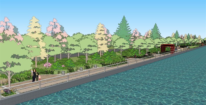 3个滨河生态公园景观设计方案SU模型(12)