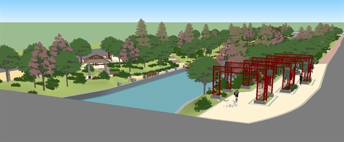 3个滨河生态公园景观设计方案SU模型(16)