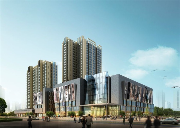 牡丹江景福新都会住宅+商业综合体建筑设计方案SU模型（附CAD平面图与PPT方案文本）(3)