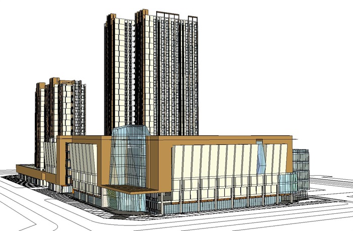 牡丹江景福新都会住宅+商业综合体建筑设计方案SU模型（附CAD平面图与PPT方案文本）(4)