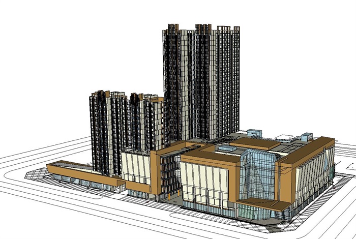 牡丹江景福新都会住宅+商业综合体建筑设计方案SU模型（附CAD平面图与PPT方案文本）(5)