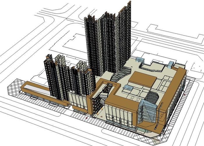 牡丹江景福新都会住宅+商业综合体建筑设计方案SU模型（附CAD平面图与PPT方案文本）(6)