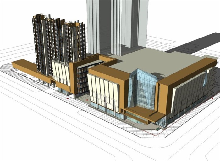 牡丹江景福新都会住宅+商业综合体建筑设计方案SU模型（附CAD平面图与PPT方案文本）(14)