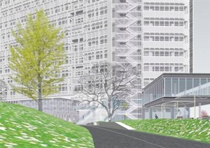 现代风格商务中心建筑与景观设计方案SU(草图大师)景观模型