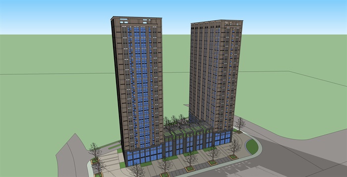现代风格商住公寓建筑设计方案SU模型(3)
