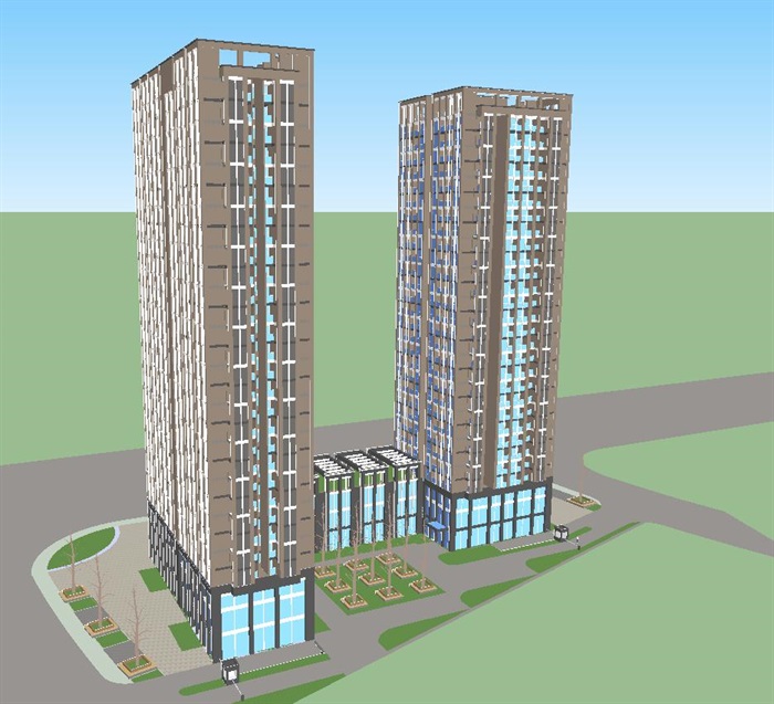 现代风格商住公寓建筑设计方案SU模型(5)