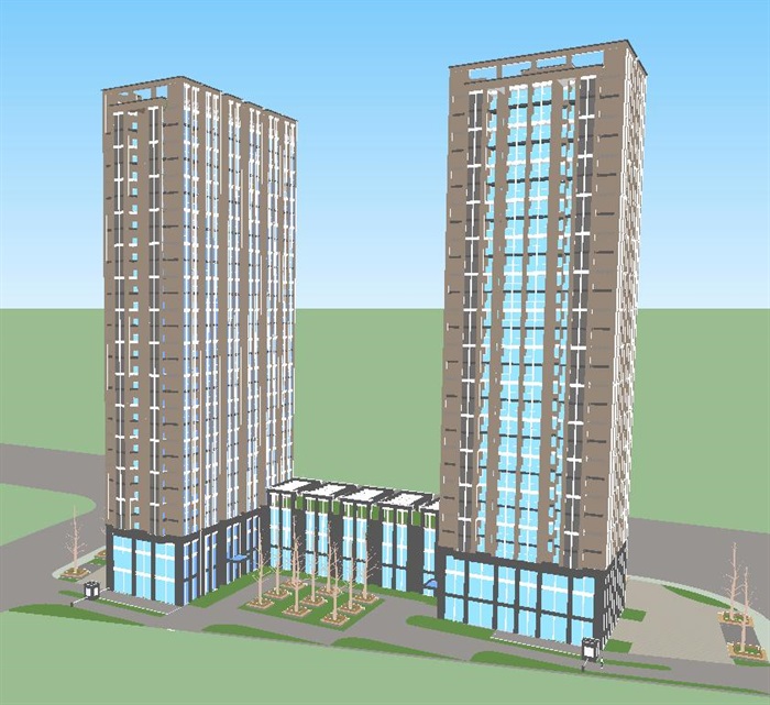 现代风格商住公寓建筑设计方案SU模型(6)