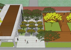 西安工业区员工食堂建筑与景观设计方案SU(草图大师)模型