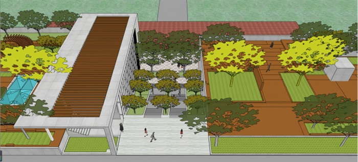 西安工业区员工食堂建筑与景观设计方案SU模型(1)