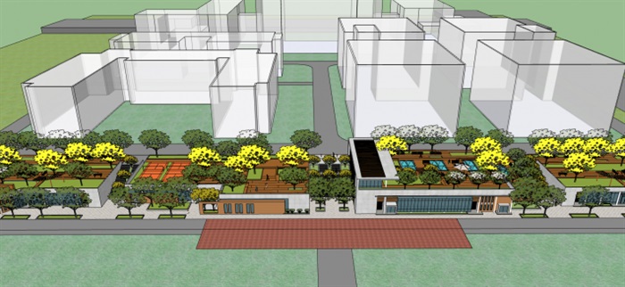 西安工业区员工食堂建筑与景观设计方案SU模型(2)