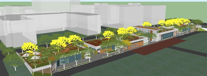 西安工业区员工食堂建筑与景观设计方案SU模型(5)