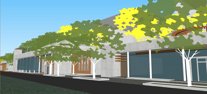 西安工业区员工食堂建筑与景观设计方案SU模型(6)