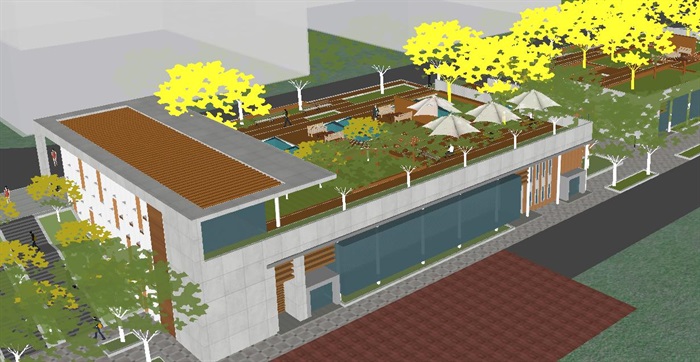 西安工业区员工食堂建筑与景观设计方案SU模型(8)