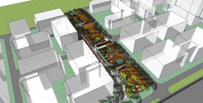 西安工业区员工食堂建筑与景观设计方案SU模型(13)