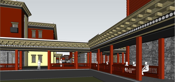藏式景区酒店建筑设计方案SU模型(3)