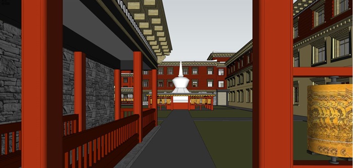 藏式景区酒店建筑设计方案SU模型(8)
