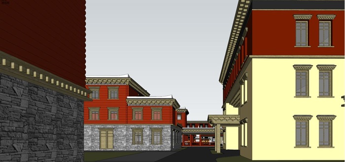 藏式景区酒店建筑设计方案SU模型(9)