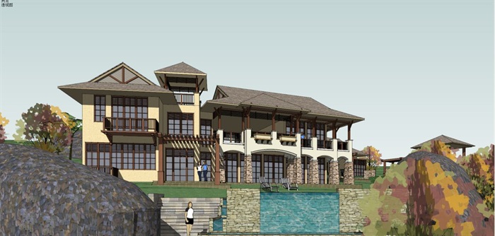 东南亚风格度假酒店建筑设计方案SU模型(4)