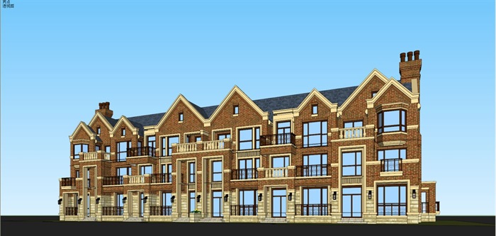 富力香河英式别墅+新古典高层与商业项目建筑设计方案SU模型（附单体CAD平立面）(13)