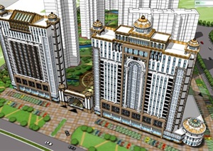 蒙古风格高层住宅+商业建筑设计方案SU(草图大师)模型