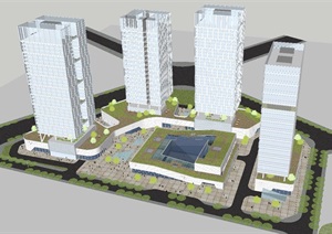 科技园区办公+商业综合体建筑设计方案SU(草图大师)模型