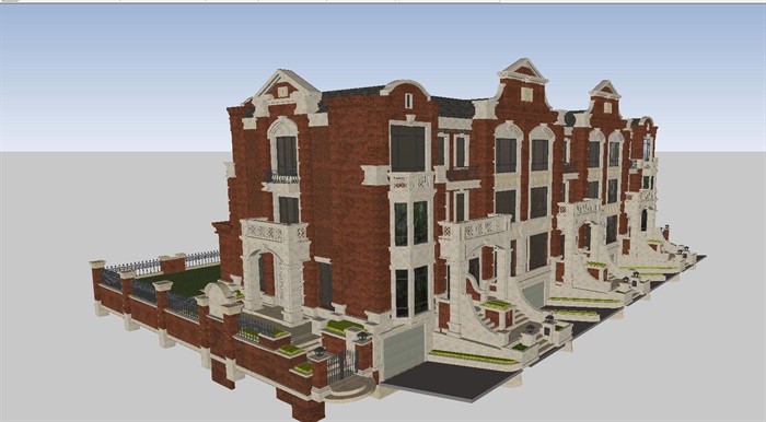 褐石风格叠拼别墅建筑设计方案SU模型(2)