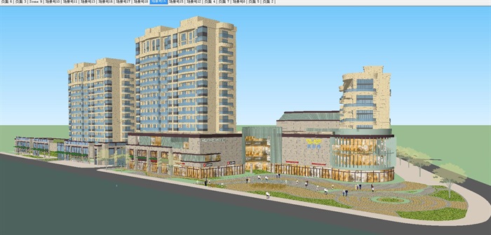 新古典风格住宅+商业广场建筑设计方案SU模型(1)