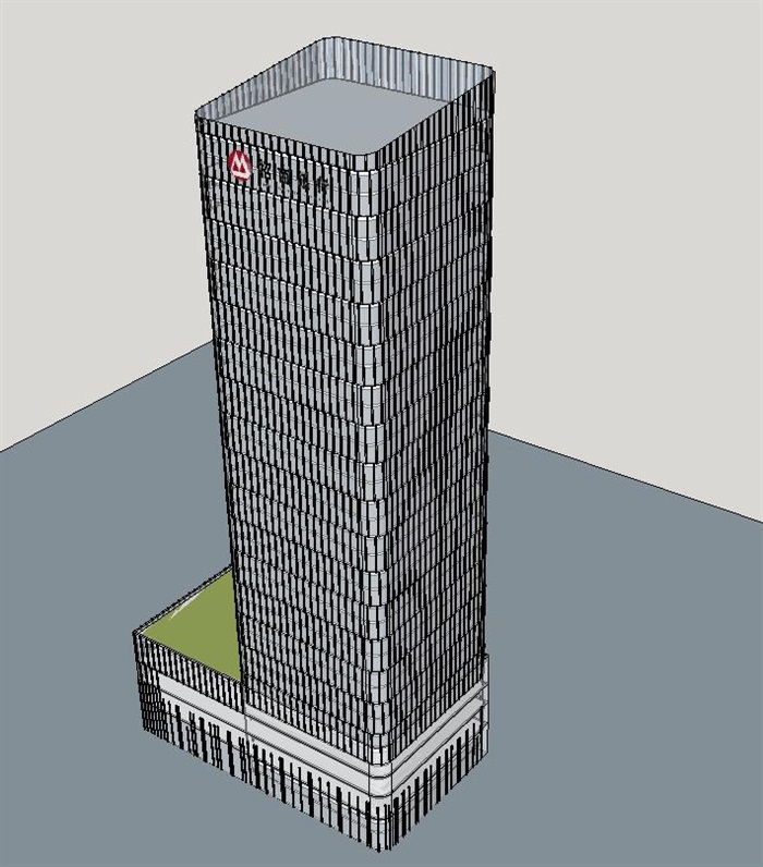 3个银行办公大厦建筑设计方案SU模型(7)