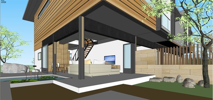 现代风格联排别墅建筑设计方案SU模型(3)
