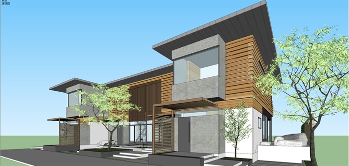 现代风格联排别墅建筑设计方案SU模型(6)