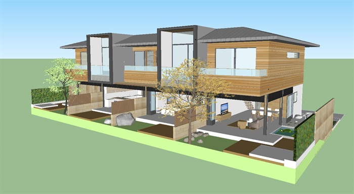 现代风格联排别墅建筑设计方案SU模型(8)