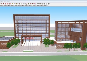 现代高校综合教学楼建筑设计方案SU(草图大师)模型