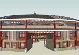 传统中式土楼茶室建筑设计方案SU(草图大师)模型