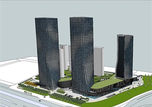 现代超高层办公+商业综合体建筑设计方案SU(草图大师)模型