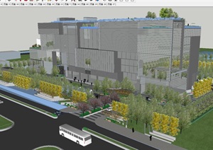 现代办公中心建筑与景观设计方案SU(草图大师)模型
