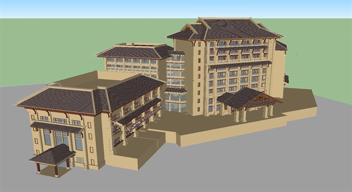 东南亚风格酒店建筑设计方案SU模型(3)