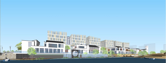 新中式公园休闲商业街建筑设计方案SU模型(9)