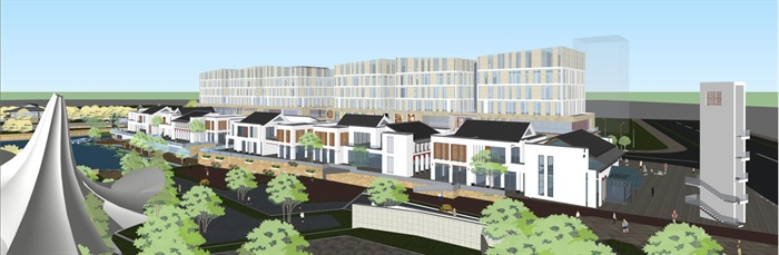 新中式公园休闲商业街建筑设计方案SU模型(12)