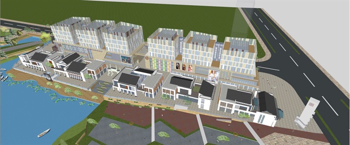 新中式公园休闲商业街建筑设计方案SU模型(14)