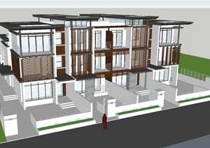 新亚洲风格联排别墅建筑设计方案SU(草图大师)模型
