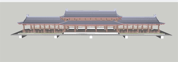 中式仿古廊桥建筑设计方案SU模型(3)