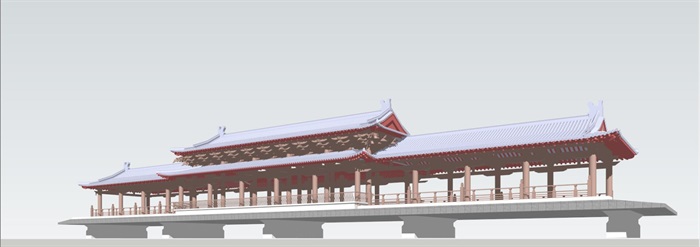 中式仿古廊桥建筑设计方案SU模型(4)