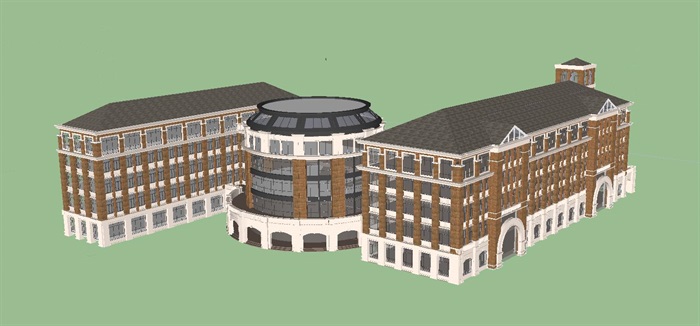 英伦风格教学楼建筑设计方案SU模型(7)