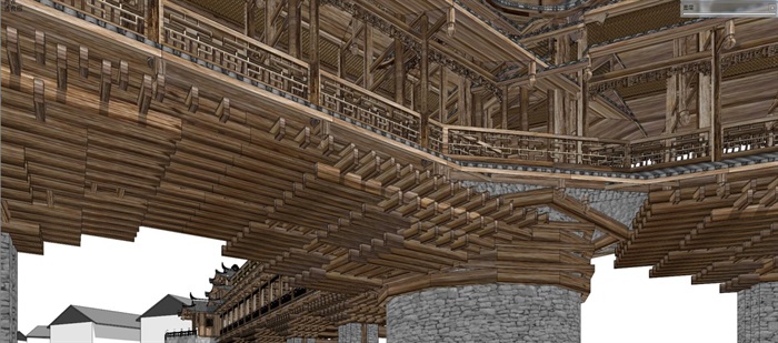 土家族风雨廊桥建筑设计方案SU模型(1)