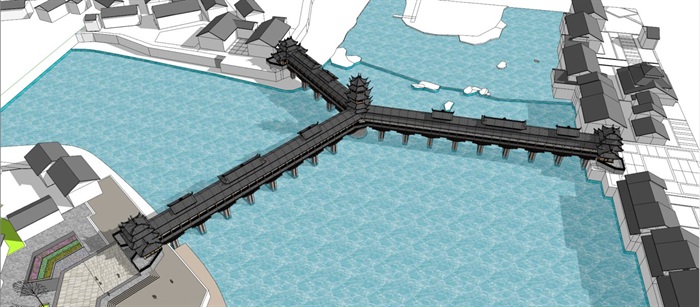 土家族风雨廊桥建筑设计方案SU模型(4)