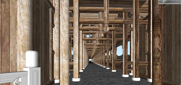 土家族风雨廊桥建筑设计方案SU模型(8)