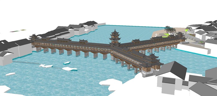 土家族风雨廊桥建筑设计方案SU模型(10)