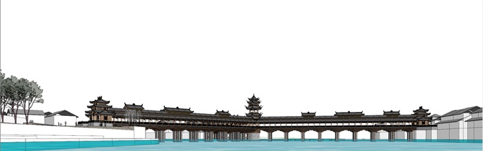 土家族风雨廊桥建筑设计方案SU模型(15)