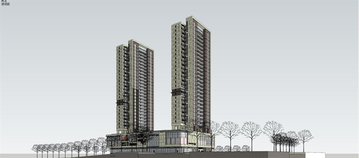 新亚洲风格深圳和公馆商住综合体建筑设计方案SU模型(13)